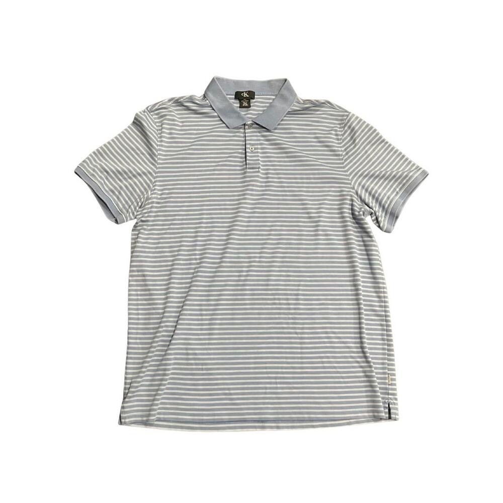 Calvin Klein CK Collared Polo Blue Striped Short Sleeve Shirt Three button SZ XL